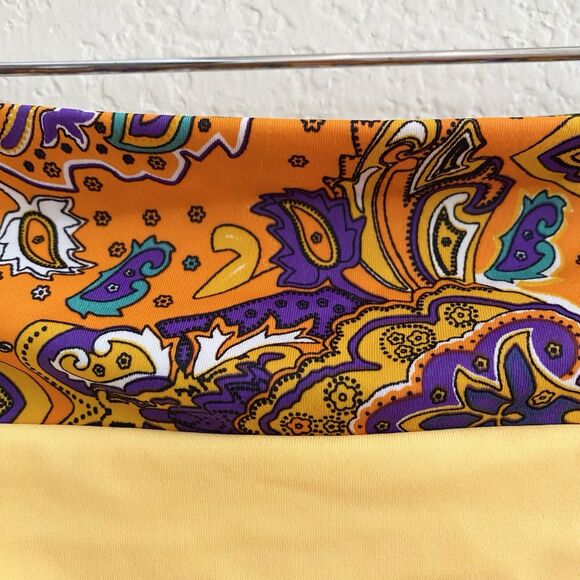 Ujena Bikini Swim Bottom Sz L Bright‎ Yellow Paisley Pull On Beach Summer - Picture 2 of 7